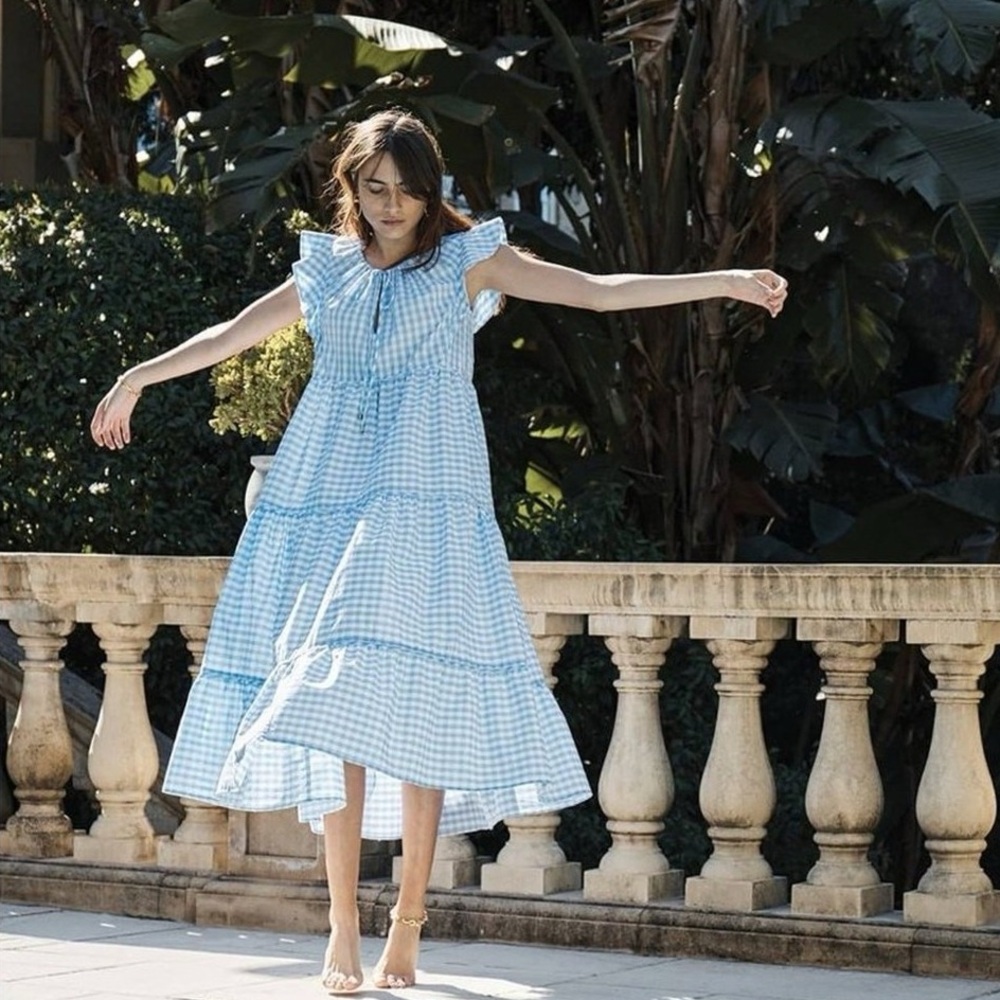 Ephemera Trapezee Maxi Dress Sky Gingham